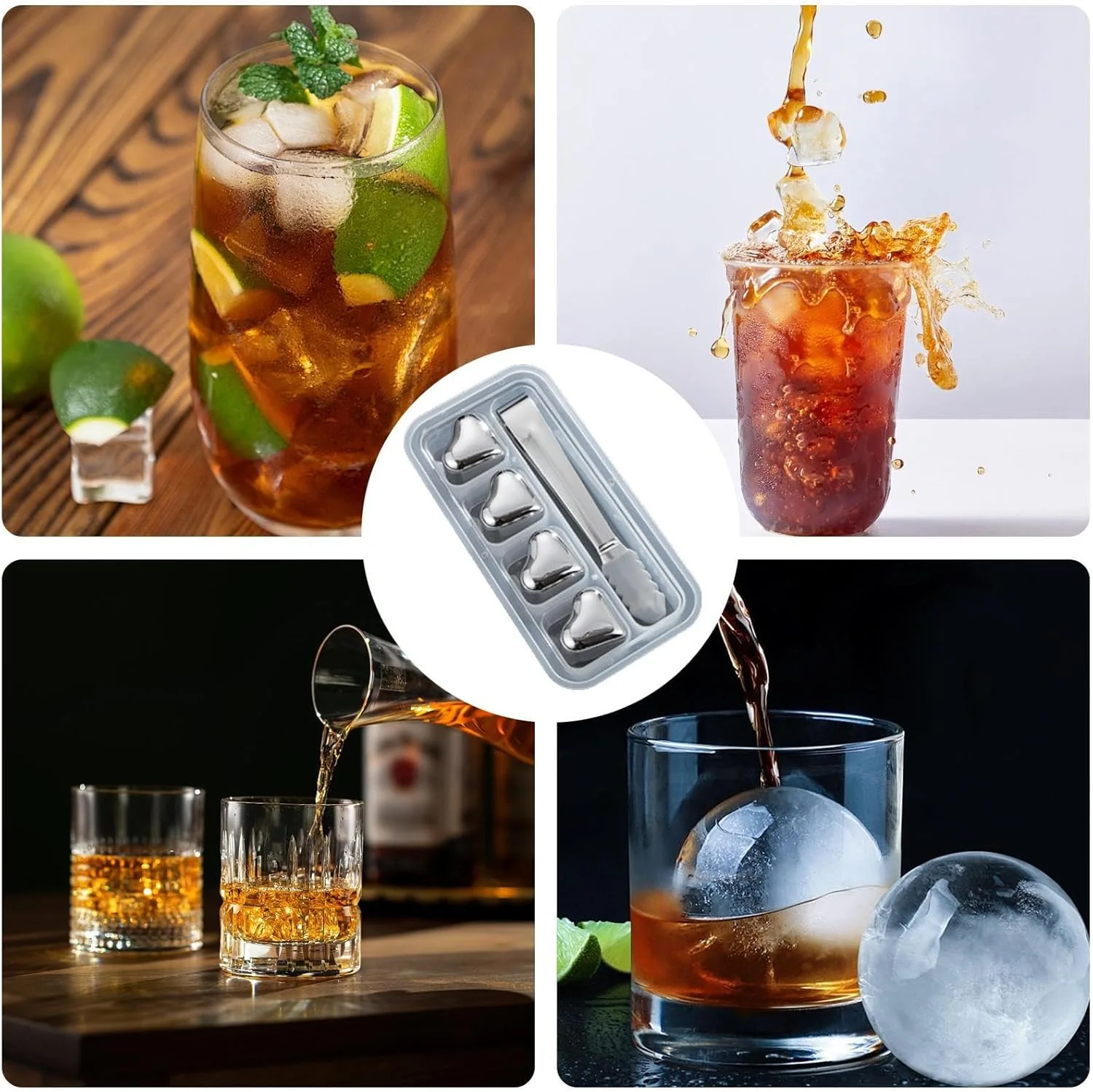 yakermur Edelstahl-Kühlblöcke, wiederverwendbare Whiskey-Kaltsteine-Set, Edelstahl-Herzform, hohe Kü - Image 4