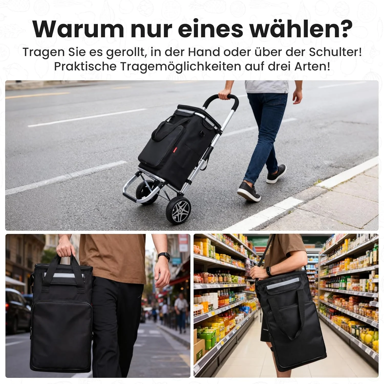 YEAUPE PRO Einkaufswagen mit Kühlfach | max. 50L & 25kg Traglast | Klappbarer 3in-1 Trolley Sackkarr - Image 7