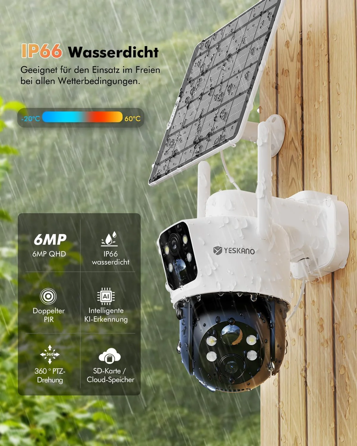 YESKANO 2K Überwachungskamera Aussen Solar, 360° PTZ Solar Kamera Outdoor mit Dual Objektiv, Kabello - Image 4