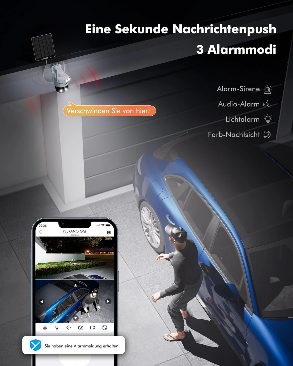 YESKANO 2K Überwachungskamera Aussen Solar, 360° PTZ Solar Kamera Outdoor mit Dual Objektiv, Kabello - Image 5