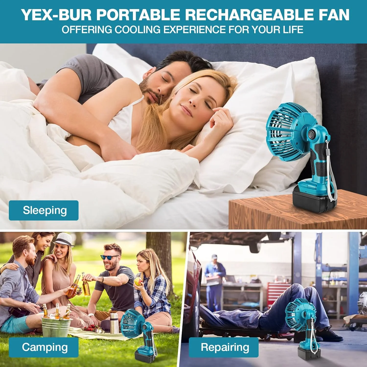 YEX-BUR Handventilator mit Lampe für Makita 18 V Li-Ionen-Akku Batteriebetriebener, wiederaufladbare - Image 6