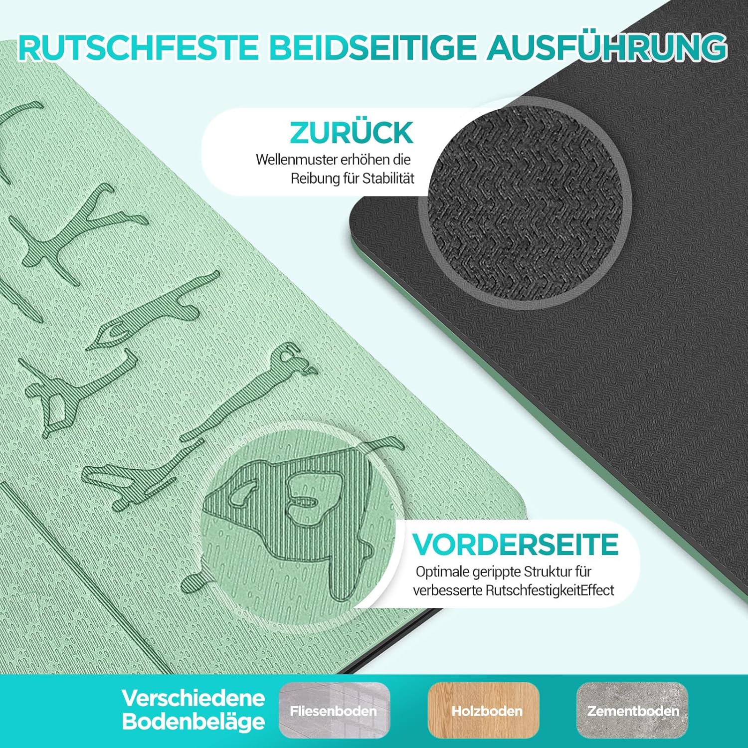 Yoga Matte, TPE Yogamatte Rutschfest Hautfreundliche Gymnastikmatte mit Ausrichtungslinien Sportmatt - Image 3