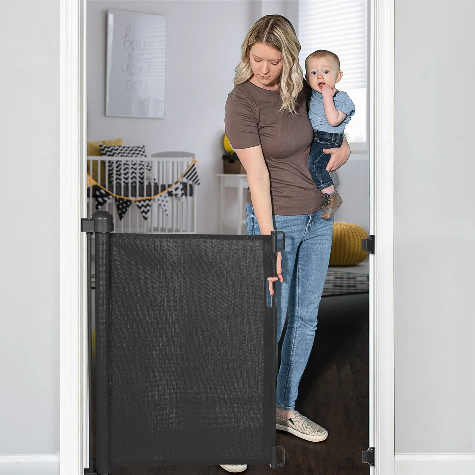 YOOFOR Treppenschutzgitter Ausziehbare für Baby und Haustier, 0-140 cm, 85 cm Hoch Baby Absperrgitte