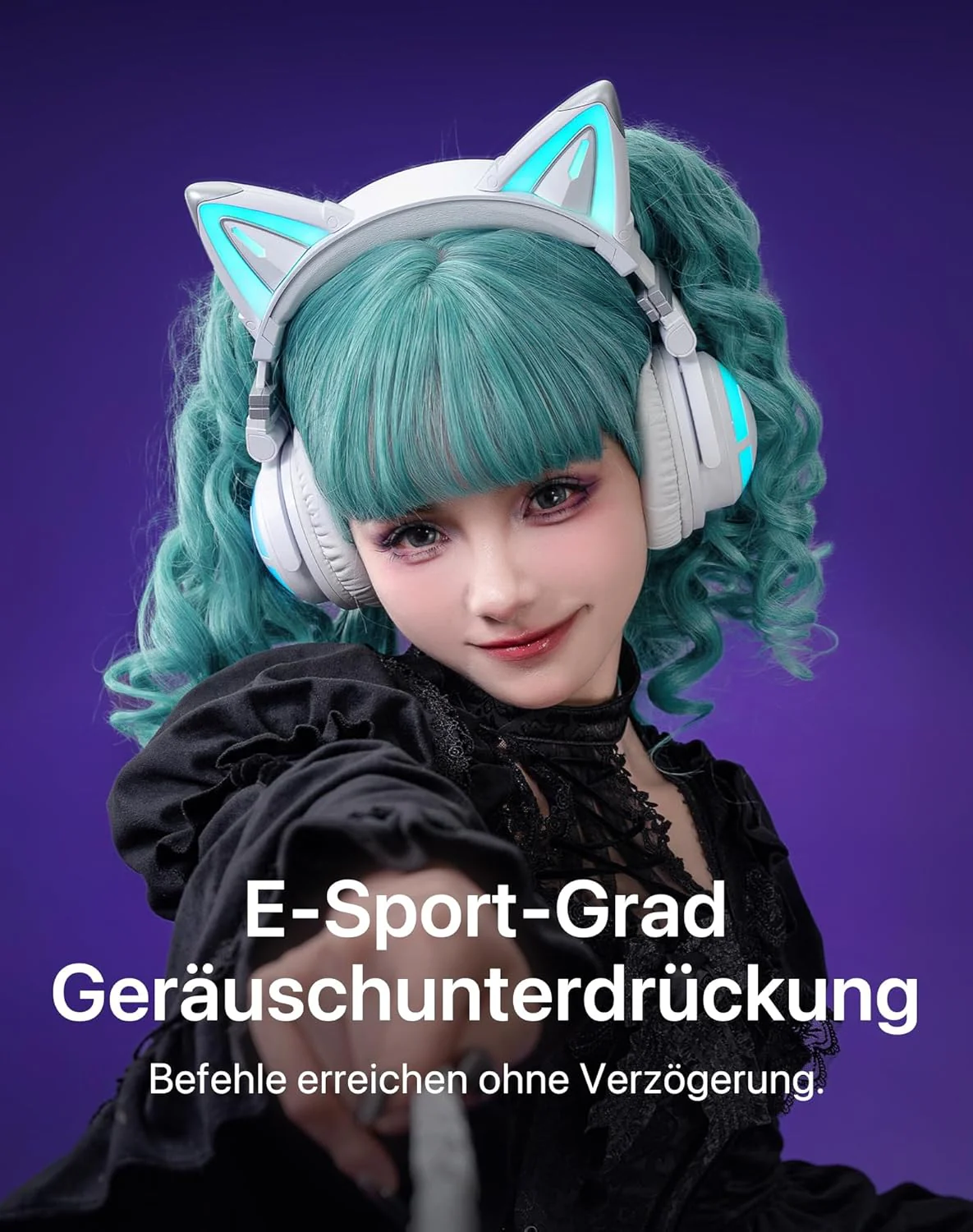 YOWU RGB-Katzenohr-Kopfhörer CE kabelloses 5.2 faltbares Gaming-Headset (CE, Weiss) Weiss CE, Wei&#x - Image 4