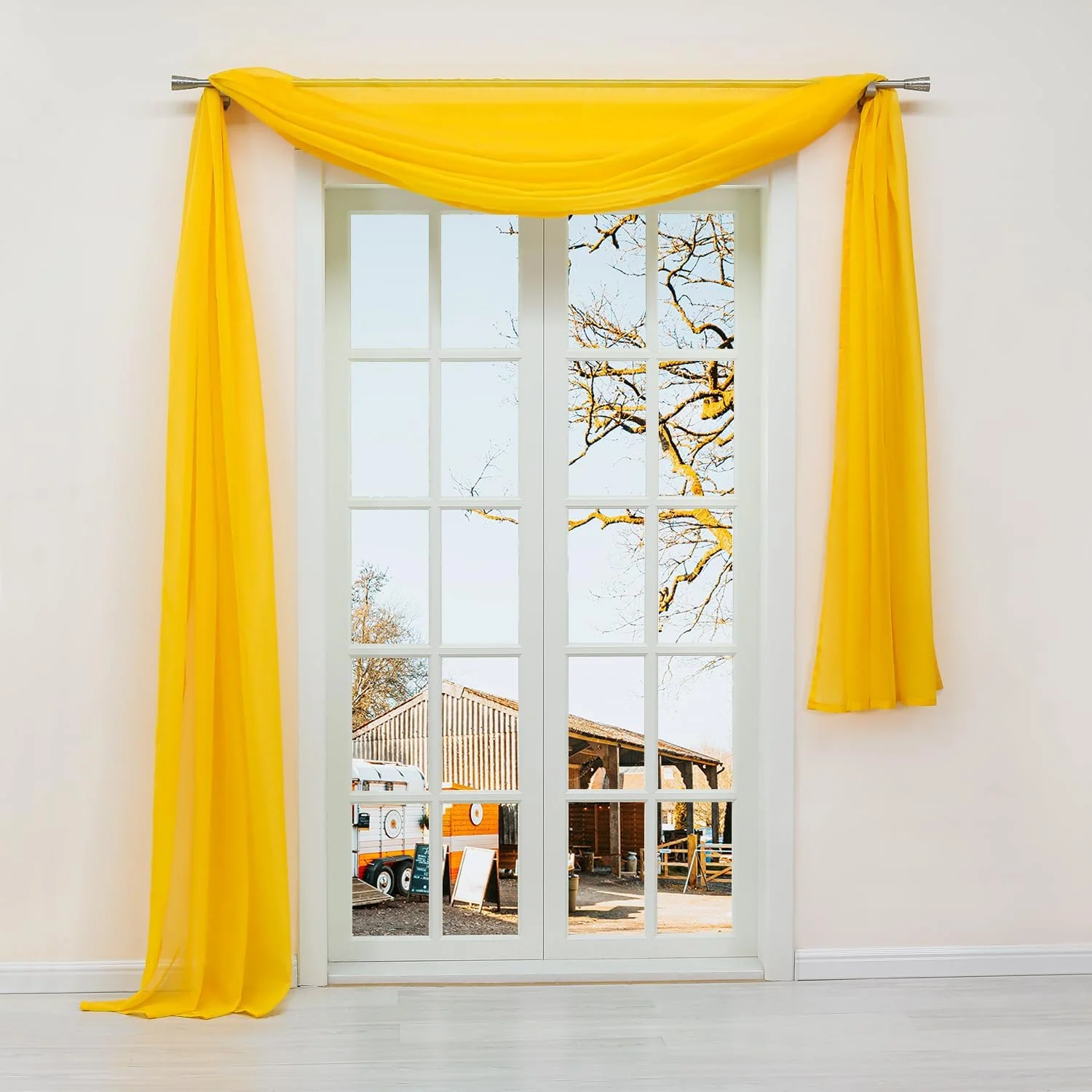 Yujiao Mao Uni Farbe Voile Freihandbogen Schals Querbehang Deko Gardinen Sonnengelb BxL 140X600cm Bx - Image 2