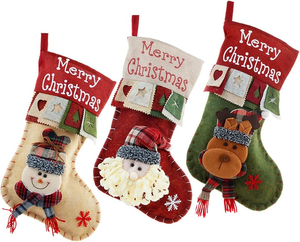 YULOONG Grosse Weihnachtsstrümpfe Weihnachtsmann Schneemann Hirsch Set Weihnachtsgeschenktüten Weihn - Image 2