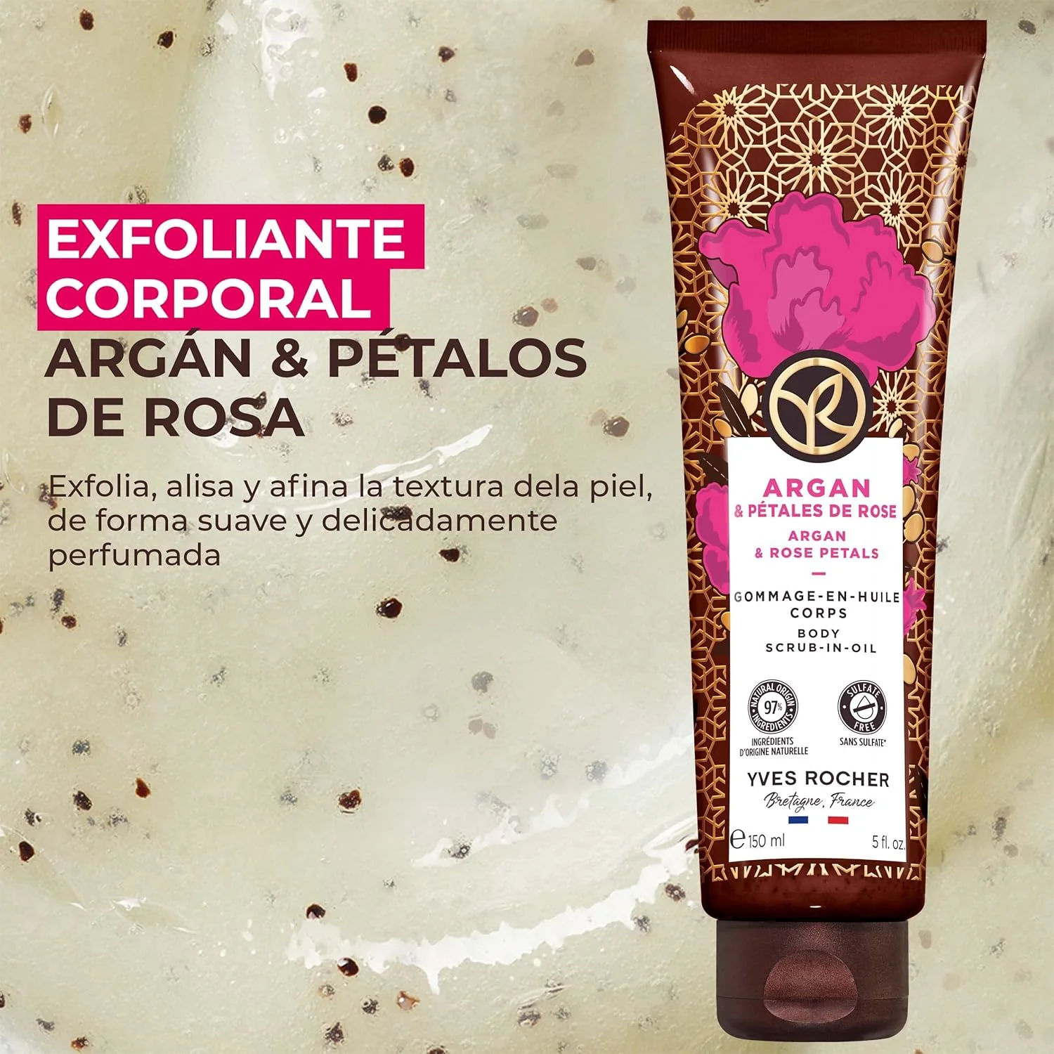 Yves Rocher Körperpeeling, sulfatfrei, 98 % Inhaltsstoffe natürlichen Ursprungs, 150 ml (Argan & Ros - Image 2