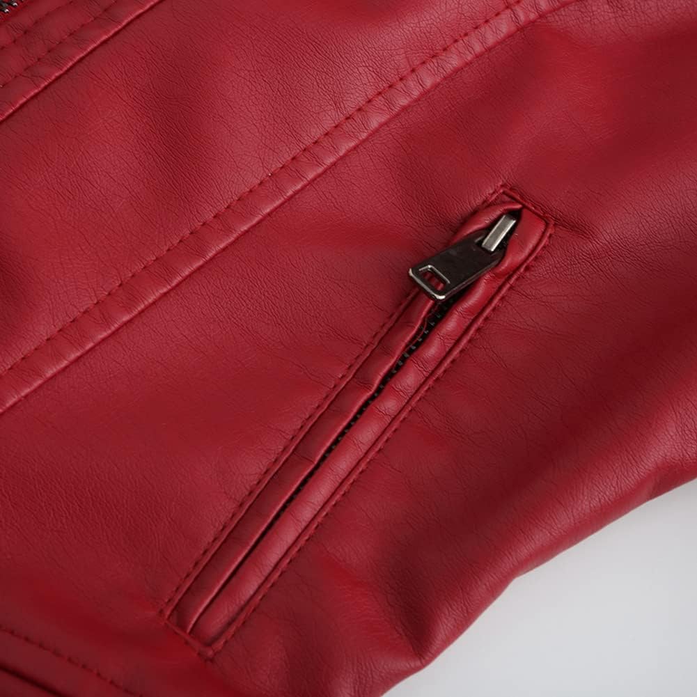 YYNUDA Damen Lederjacke Kurz Bikerjacke Stehkragen Reissverschluss Leder Jacke Übergangsjacke für He - Image 5