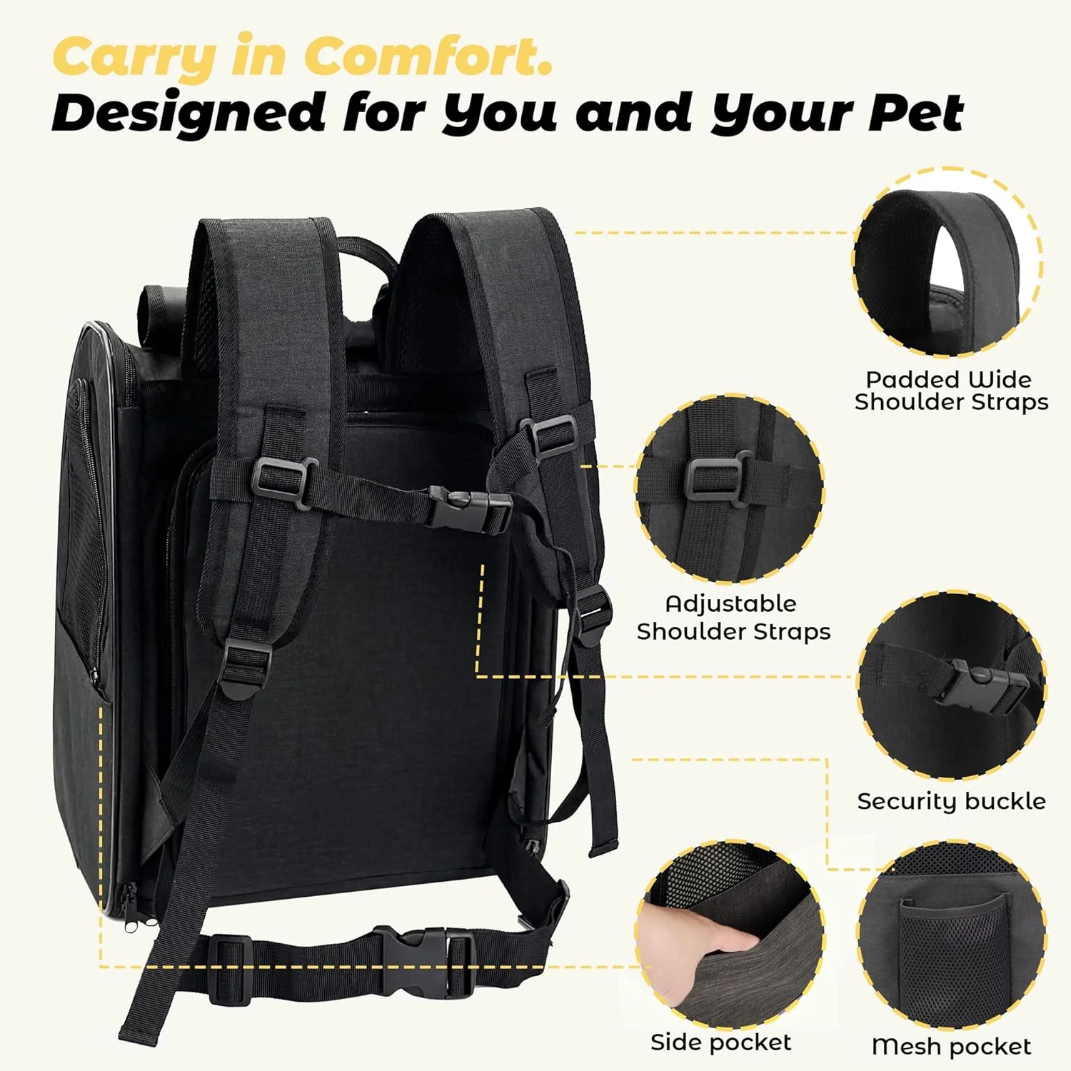 Zavothy Haustier Rucksack für Katzen und Hunde, Tragbar und Faltbar, mit Netzfenster und Gepolsterte - Image 4