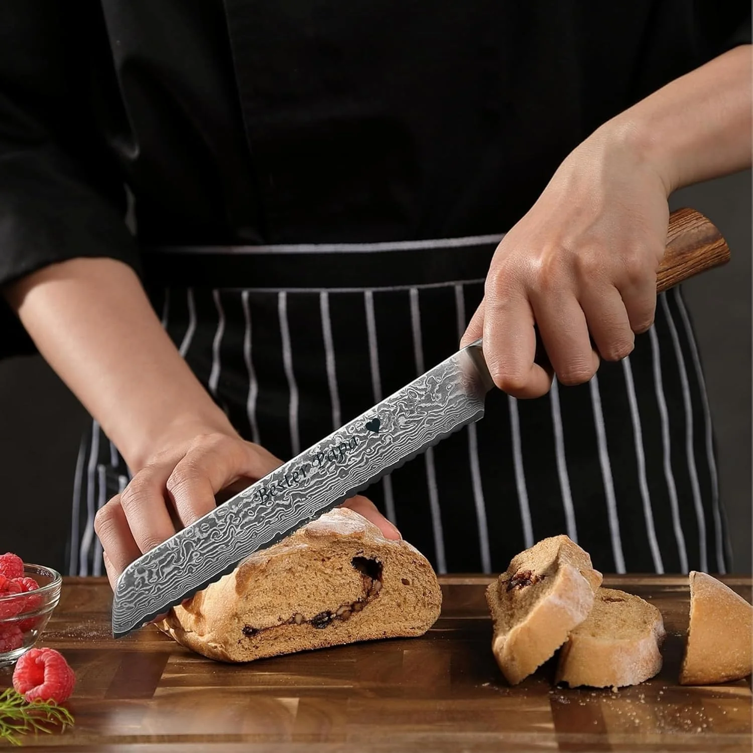 zayiko Minami Premium Brotmesser mit Gravur – Personalisiertes Damastmesser, 20cm Wellenschliff-Klin - Image 4