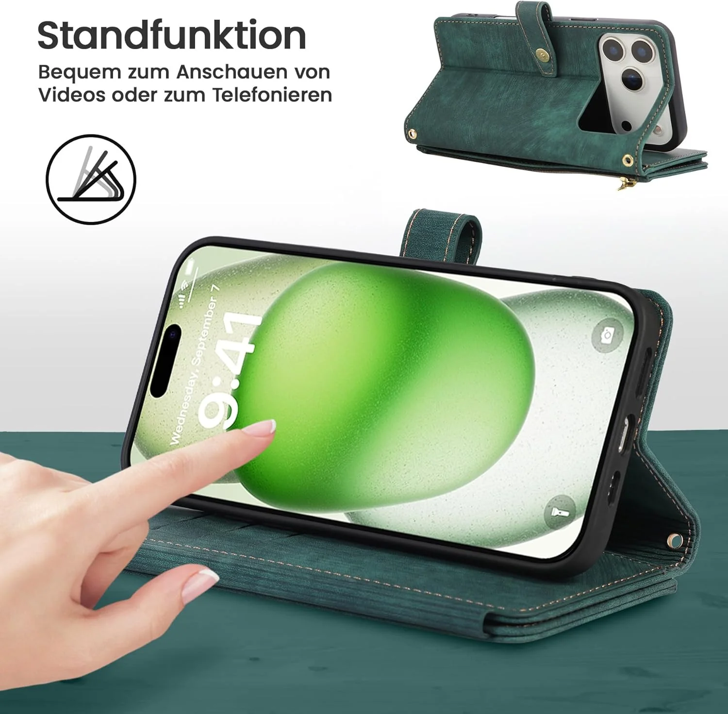 ZCDAYE Hülle für iPhone 17 Pro Max mit Band Handykette, Leder Handyhülle Handytasche mit Kordel Kart - Image 4