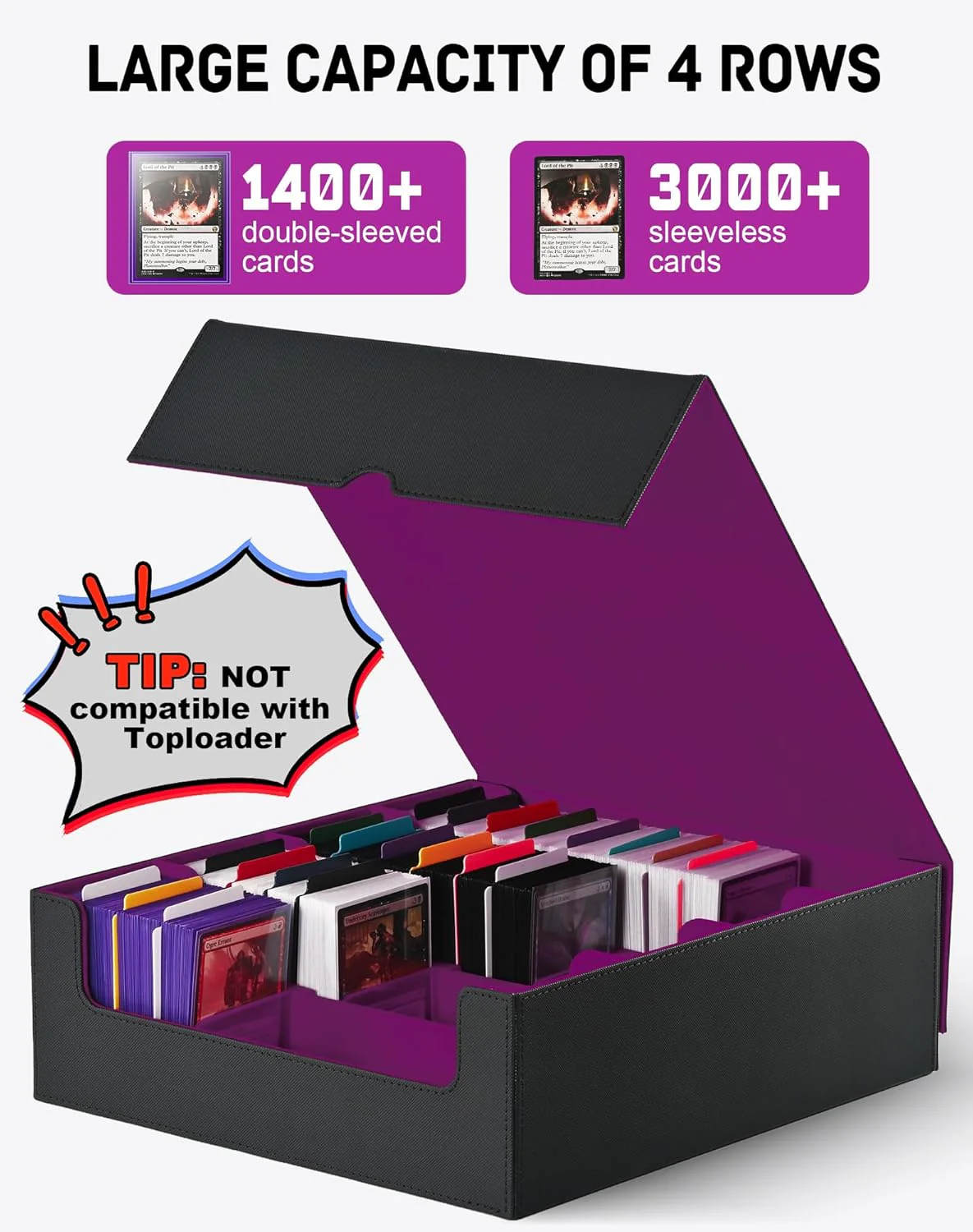 ZLCA Trading Card Storage Box, Commander Card Deck Case Holds 2400+ Cards, MTG Deck Box mit 4 Stopfe - Image 6