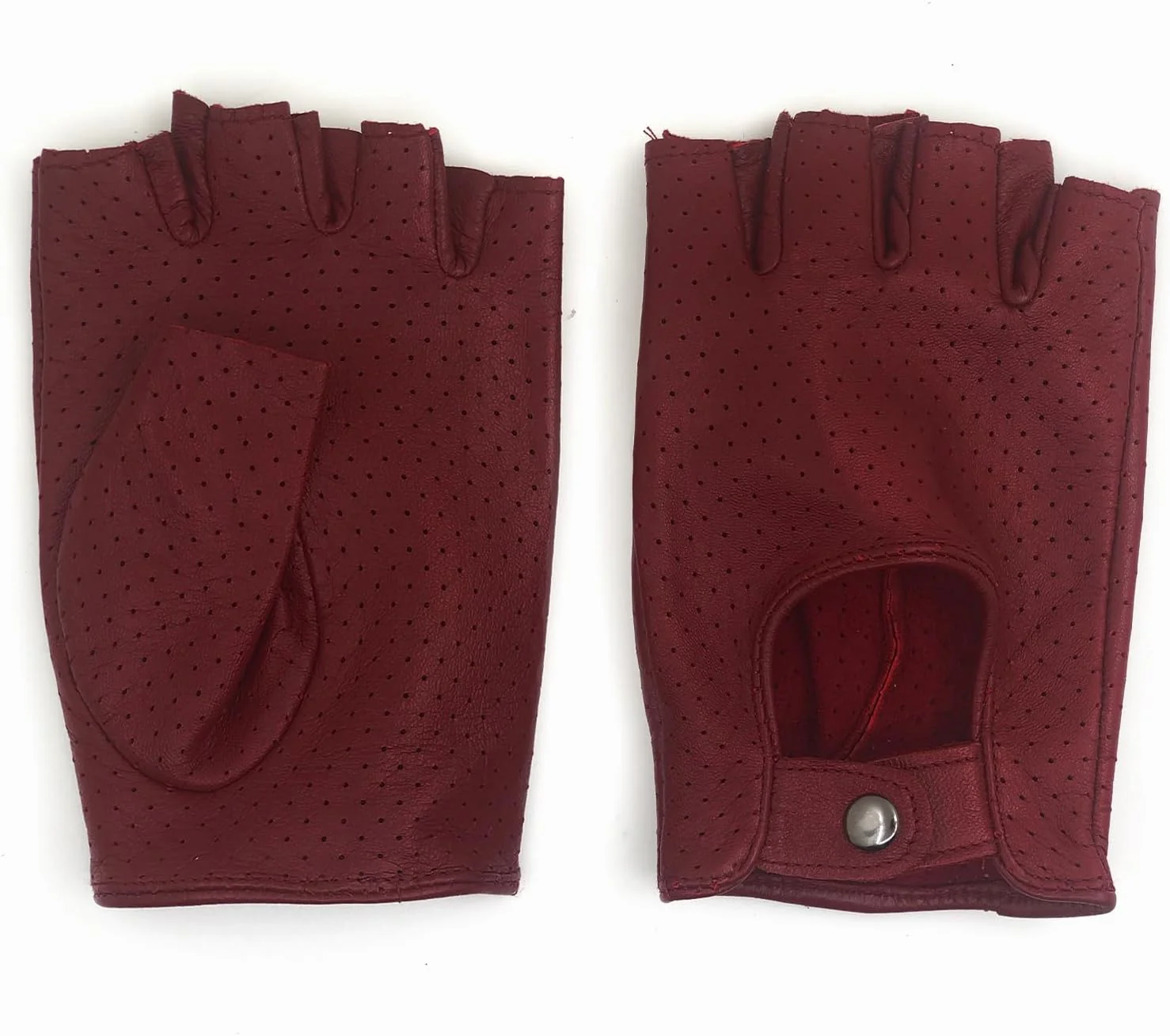 ZLUXURQ Damen-Lederhandschuhe Vollmaschige Fingerlose Halbfinger-Fahrhandschuhe X-Large-8" Rot, X-La - Image 6