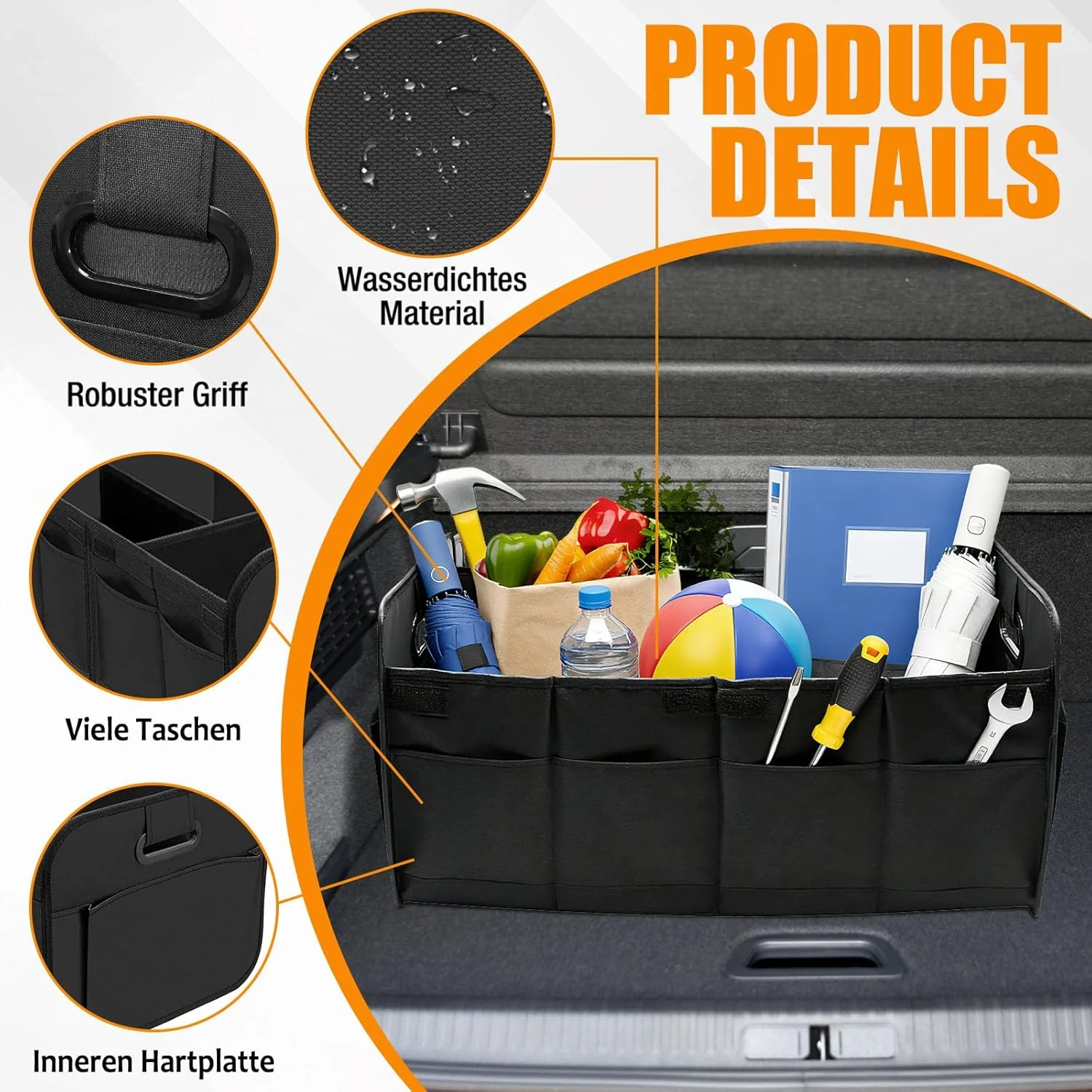 ZOCONE 2 Stück Kofferraum Organizer Auto Faltbox, 60 * 36 * 30cm Gross Kofferraumtasche Faltbar und - Image 4