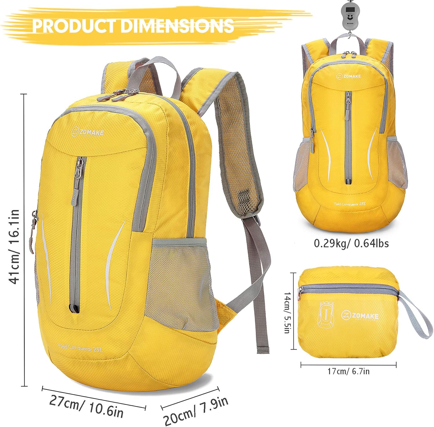 ZOMAKE Ultraleicht Faltbarer Rucksack - Packbare Backpacks 25L,Kleiner Faltbar Rucksäcke Wanderrucks - Image 2