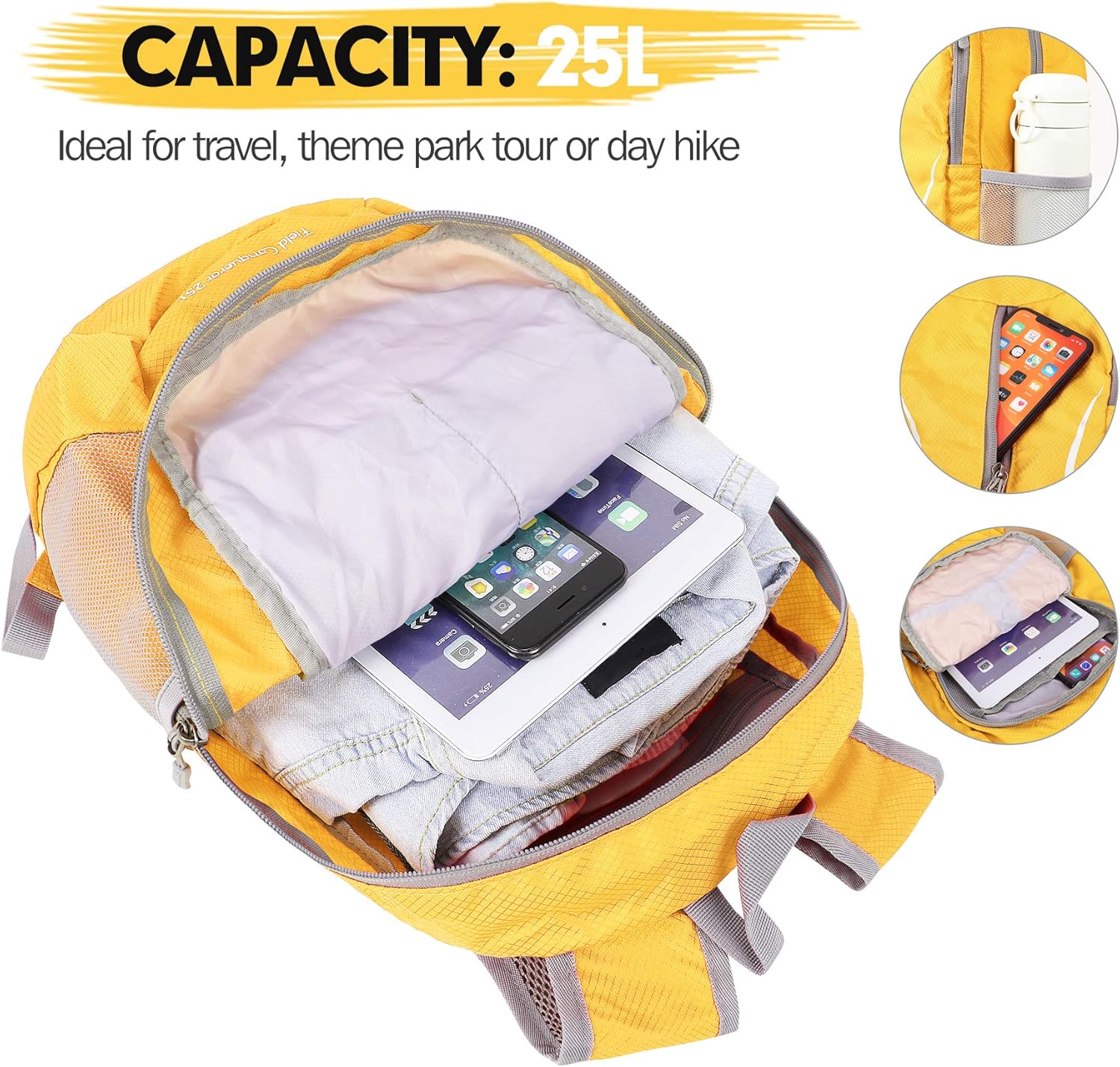 ZOMAKE Ultraleicht Faltbarer Rucksack - Packbare Backpacks 25L,Kleiner Faltbar Rucksäcke Wanderrucks - Image 3