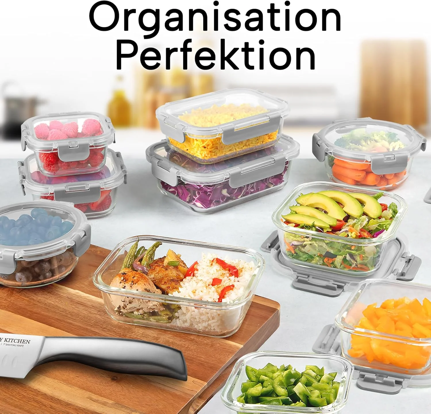 Zulay 12er-Set Glas-Frischhaltedosen für Meal Prep, Tupperdosen Set aus Glas mit luftdichten Deckeln - Image 6