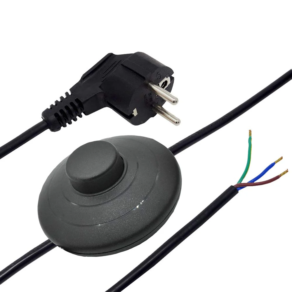 Zuleitung 3 m Schwarz mit Schutzkontakt Winkelstecker und Fussschalter AN AUS Anschlusskabel H03VV-F